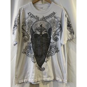 Vintage Y2K‎ Affliction Style Grunge Mall Goth Skull Graphic T-Shirt White XL